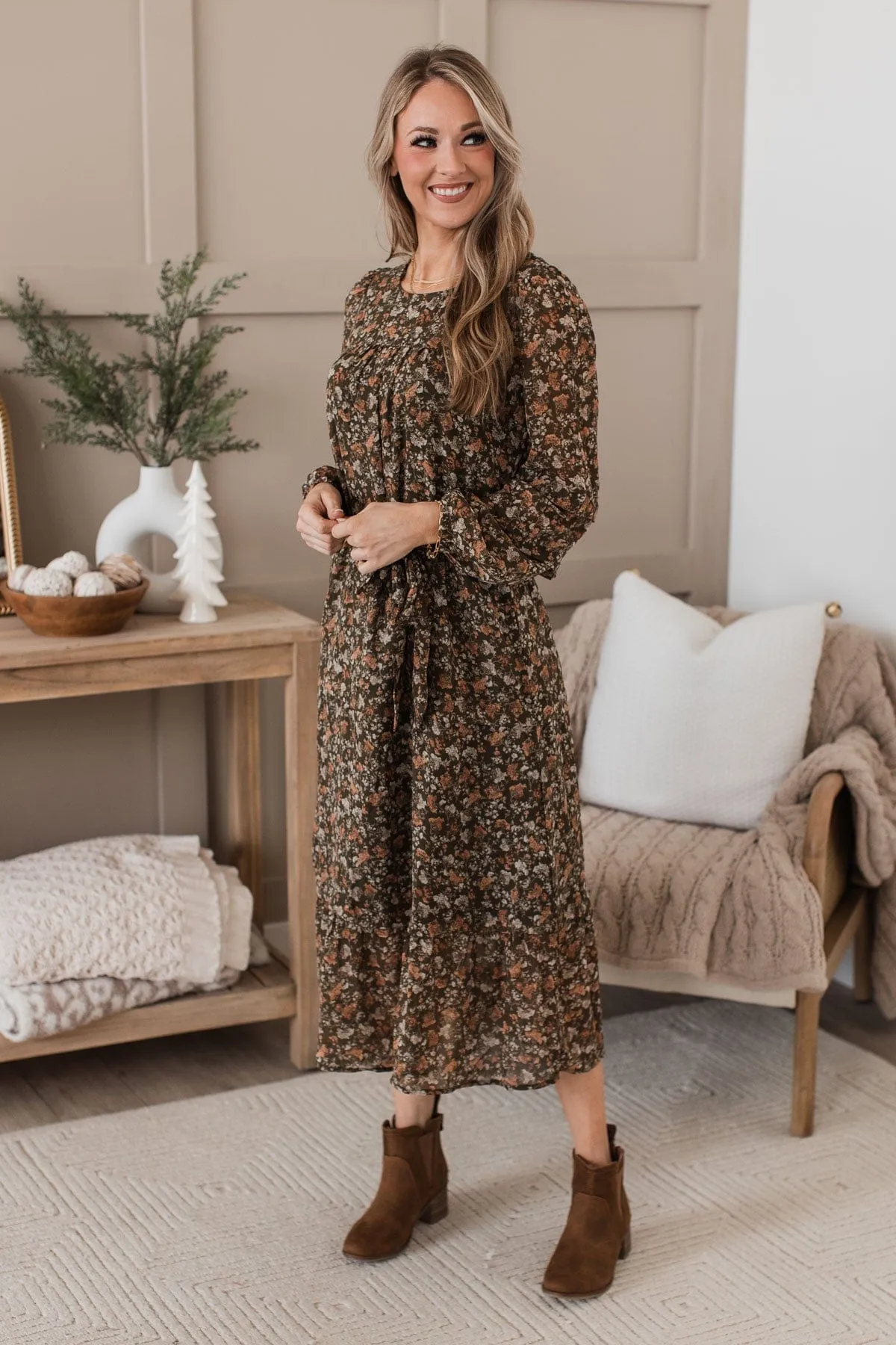 Perfect Prairies Floral Maxi Dress- Olive