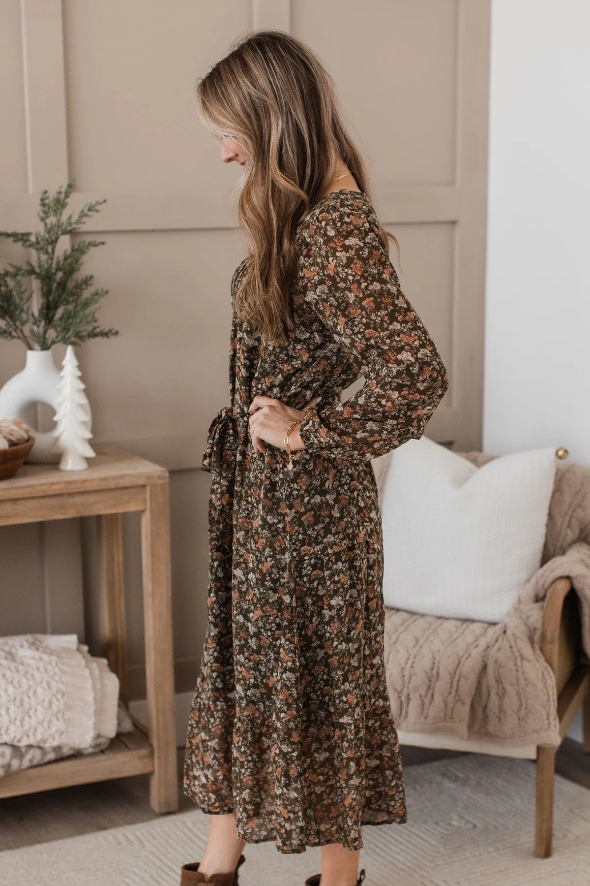 Perfect Prairies Floral Maxi Dress- Olive