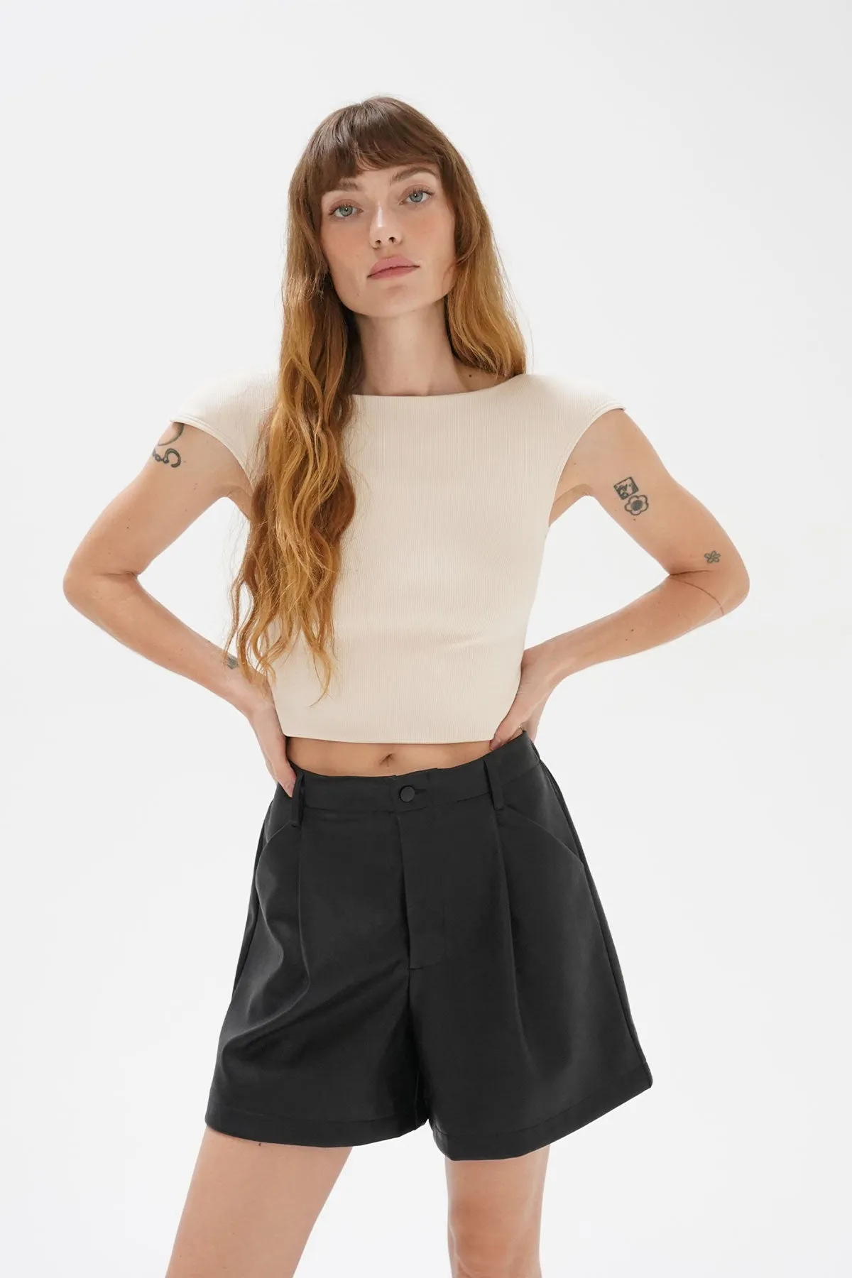 Perle Ribbed Top - Bone