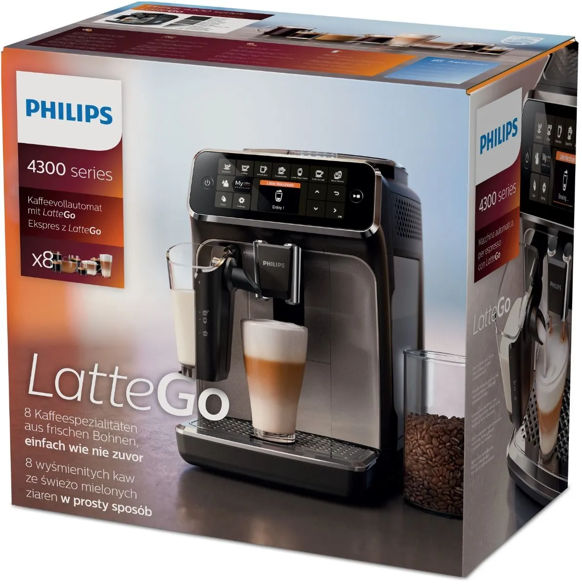 Philips 4300 Series, 8 Bev, Latte go, 2 user Profiles, black & silver EP4346/70