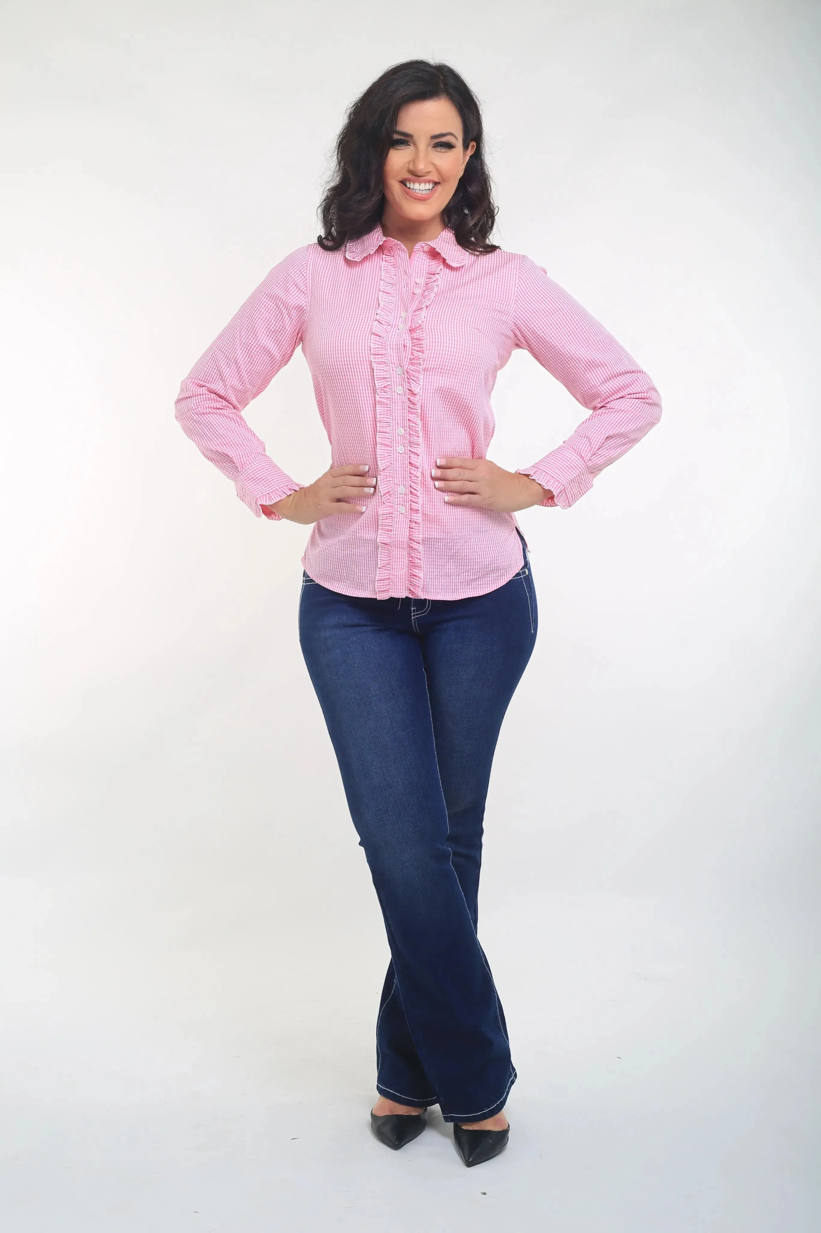 Pink Gingham Check Ruffled Blouse