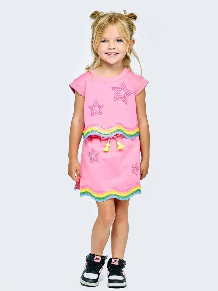 Pink Skirt w/Stars & Swirl Sequin Trim at Hem