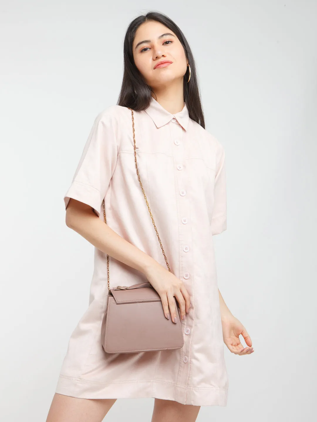 Pink Solid Fitted Short Dress
