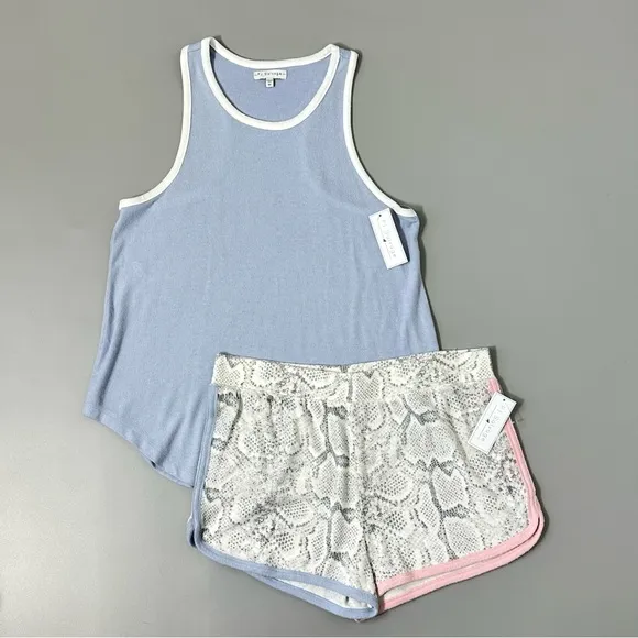 P.J. Salvage Tank Top Shorts Set in Blue and Ivory Snake Print Lounge