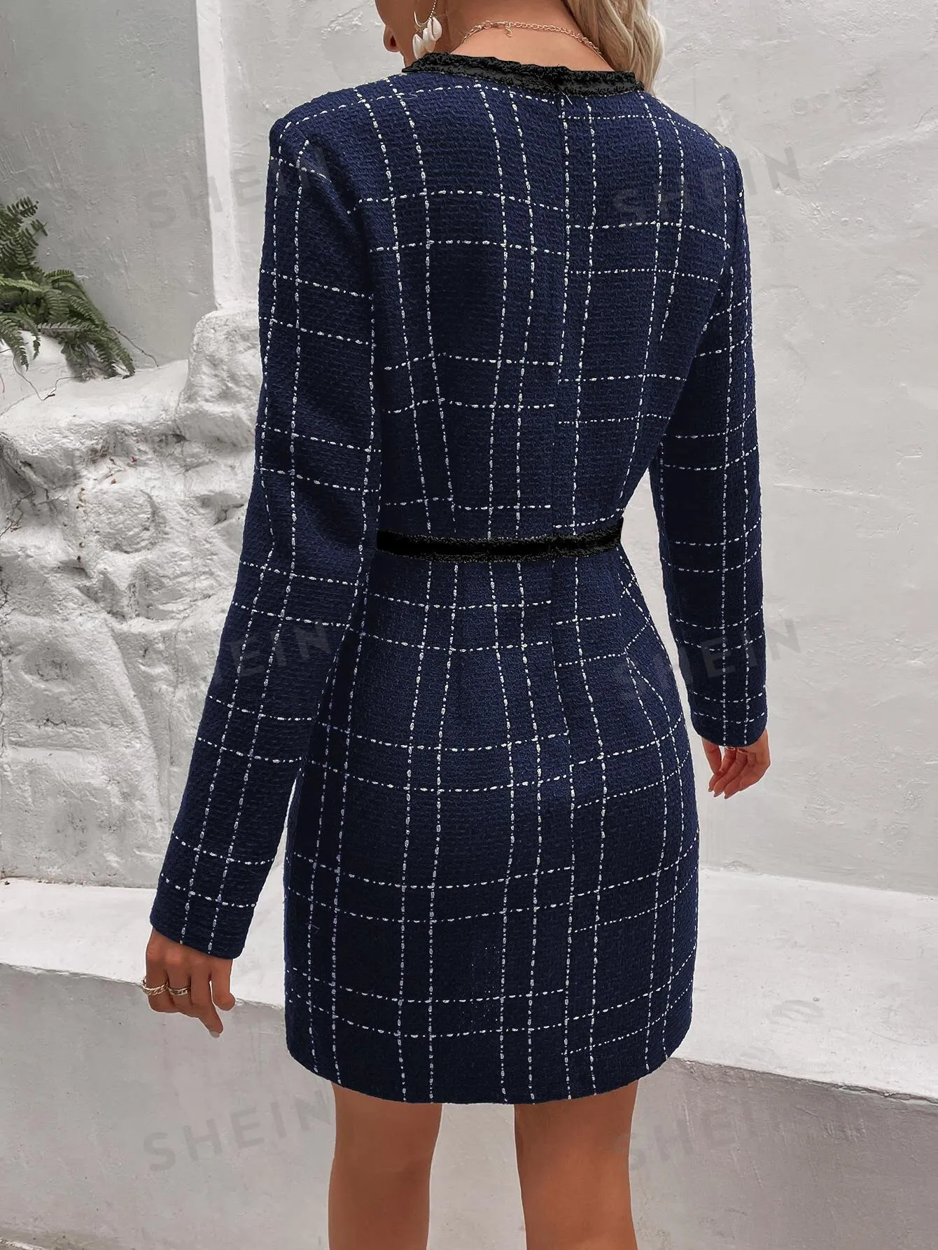 Plaid Print Button Detail Fitted Dress