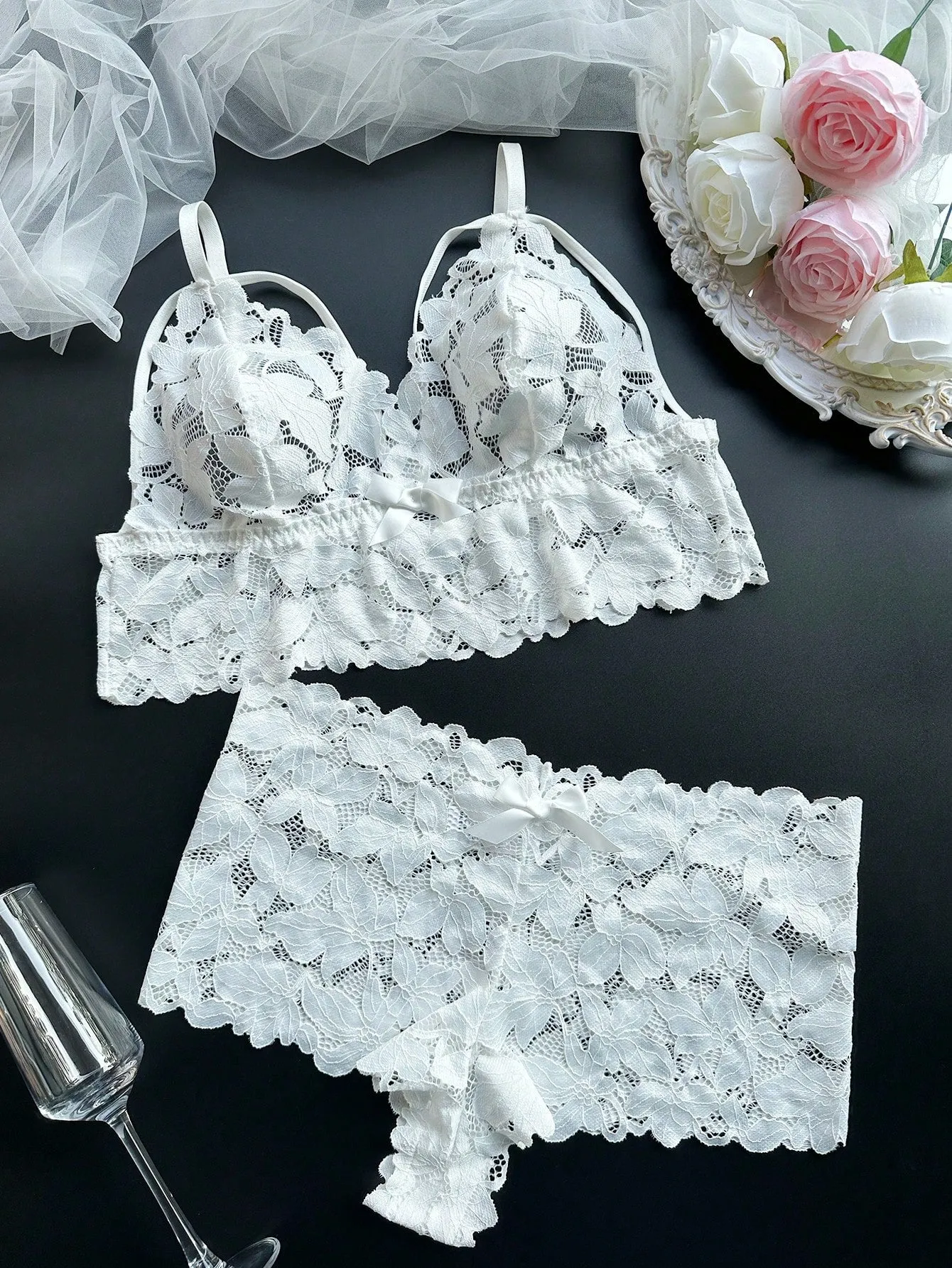 Plus Size Sexy Lace 2Pcs Lingerie Set For Women