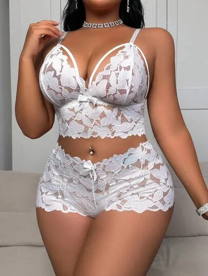 Plus Size Sexy Lace 2Pcs Lingerie Set For Women