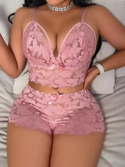 Plus Size Sexy Lace 2Pcs Lingerie Set For Women