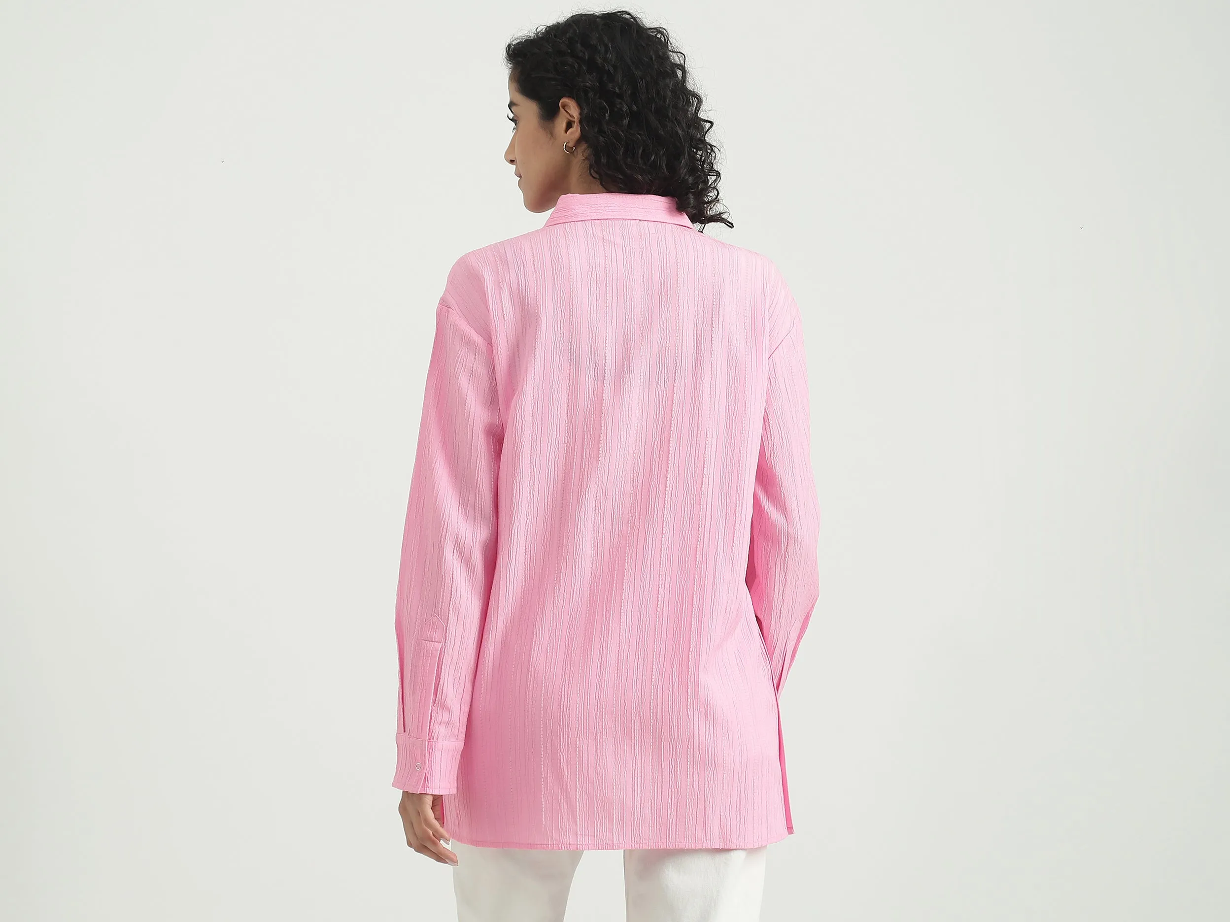 Polyester Solid Spread Collar Women Shirts