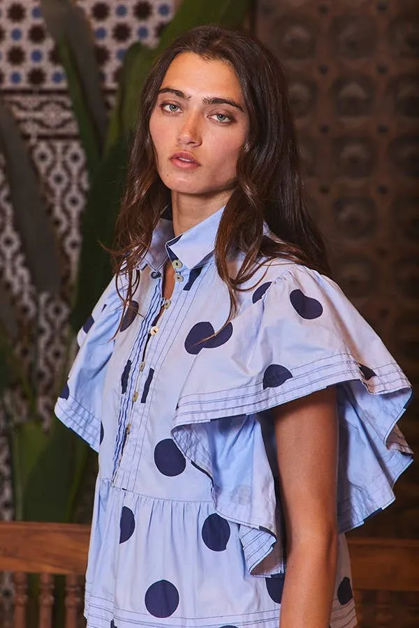 Pretty Woman Ruffle Sleeves Pintuck Detail Polka Dot Print top