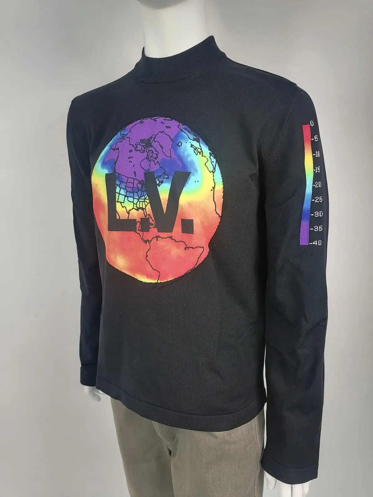 Printed Intarsia Globe Mock Neck
