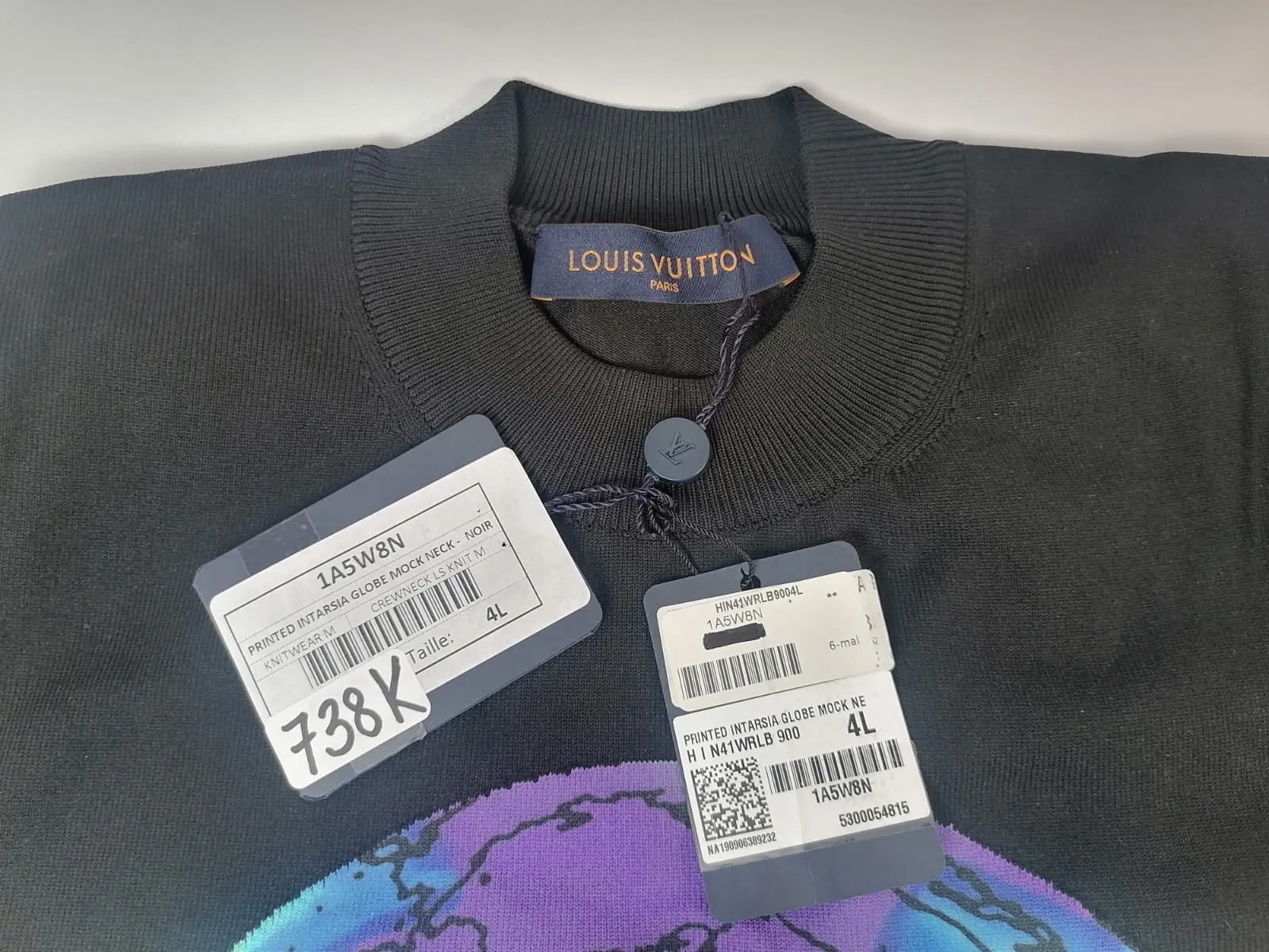 Printed Intarsia Globe Mock Neck