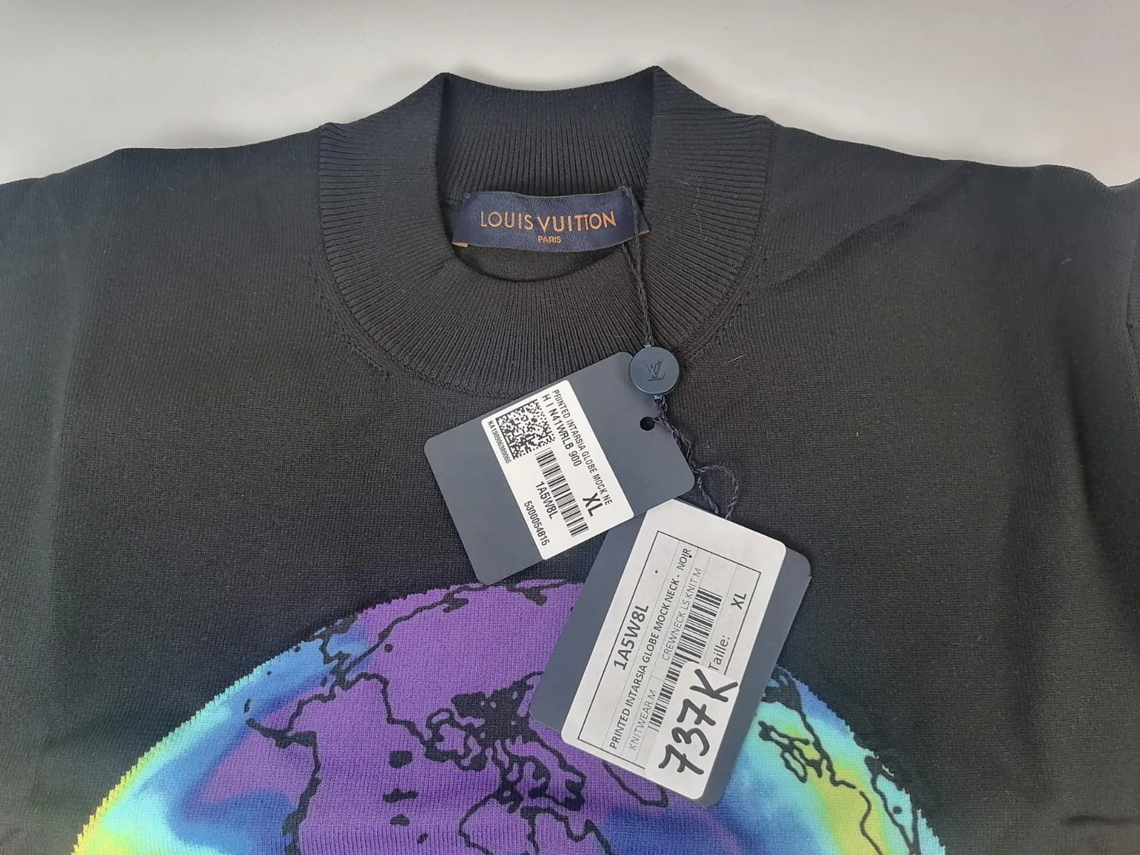 Printed Intarsia Globe Mock Neck