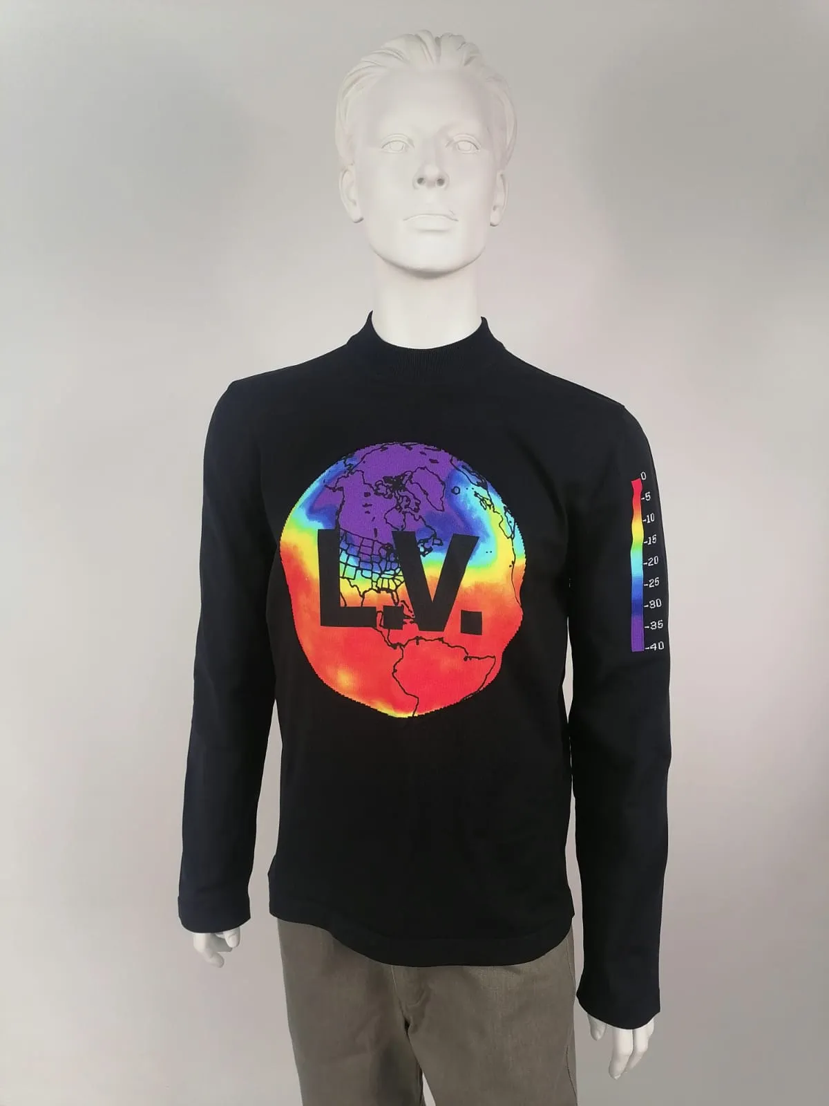 Printed Intarsia Globe Mock Neck
