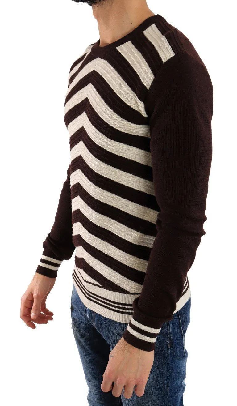 Purple White Striped Pullover Sweater