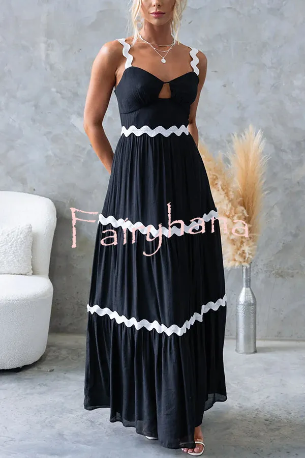 Qaia Ric Rac Trims Cutout Bust Layered Slip Loose Maxi Dress