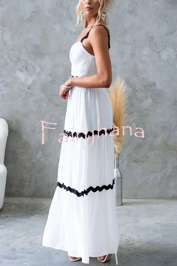 Qaia Ric Rac Trims Cutout Bust Layered Slip Loose Maxi Dress