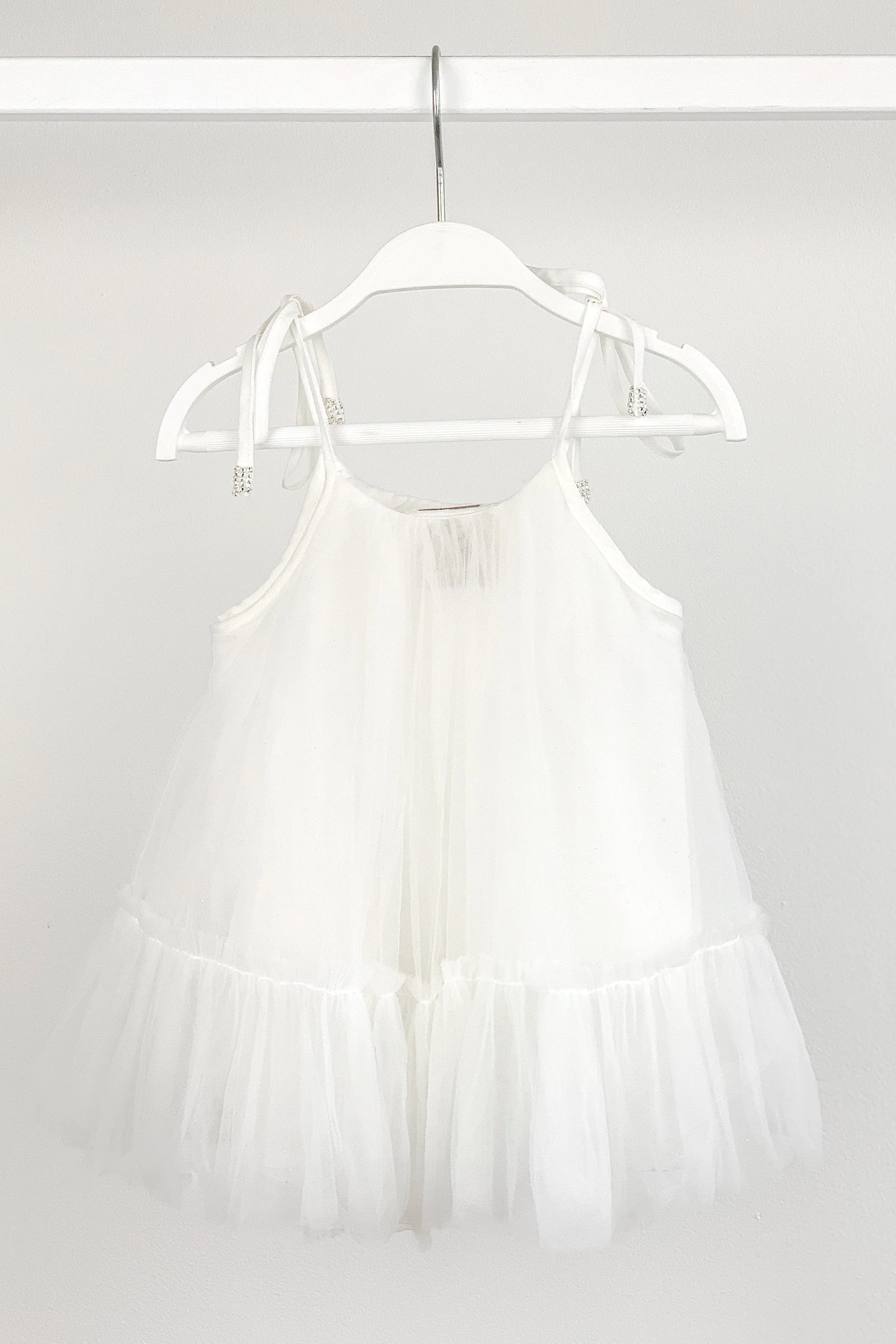 "Cici" White Beaded Tulle Dress