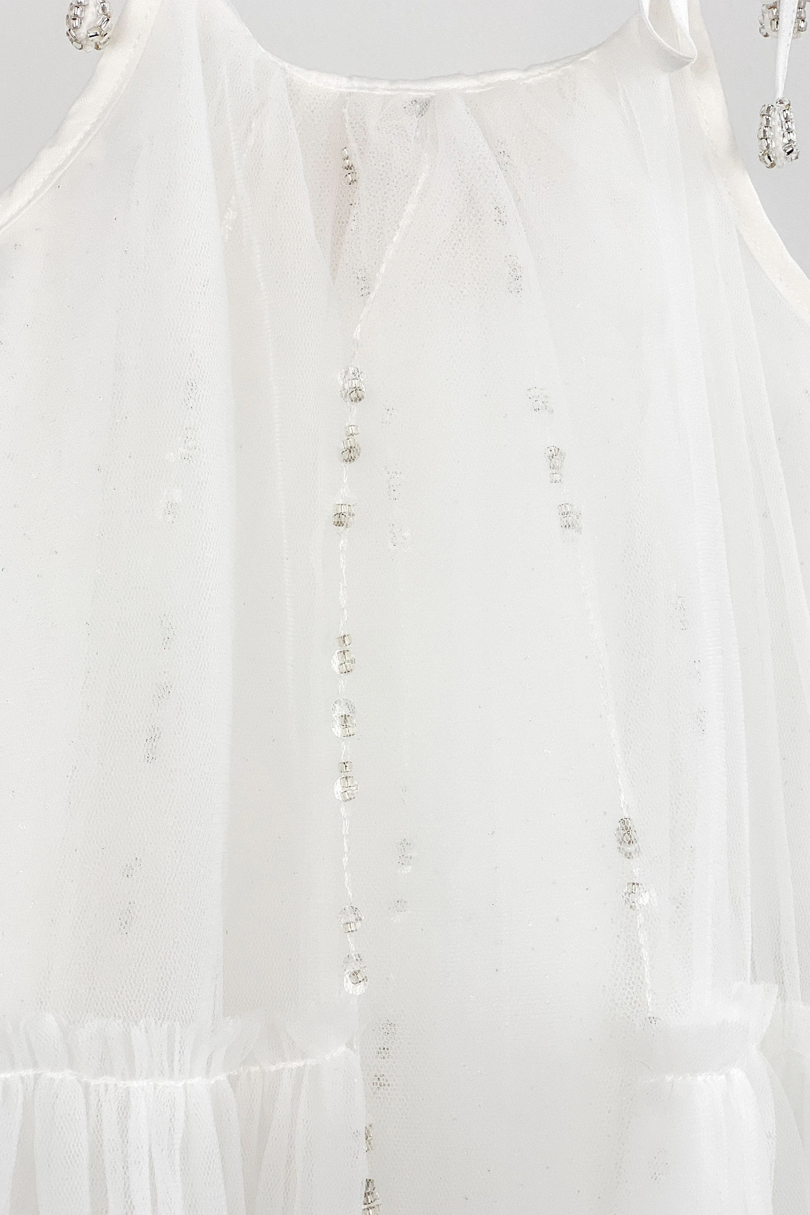 "Cici" White Beaded Tulle Dress