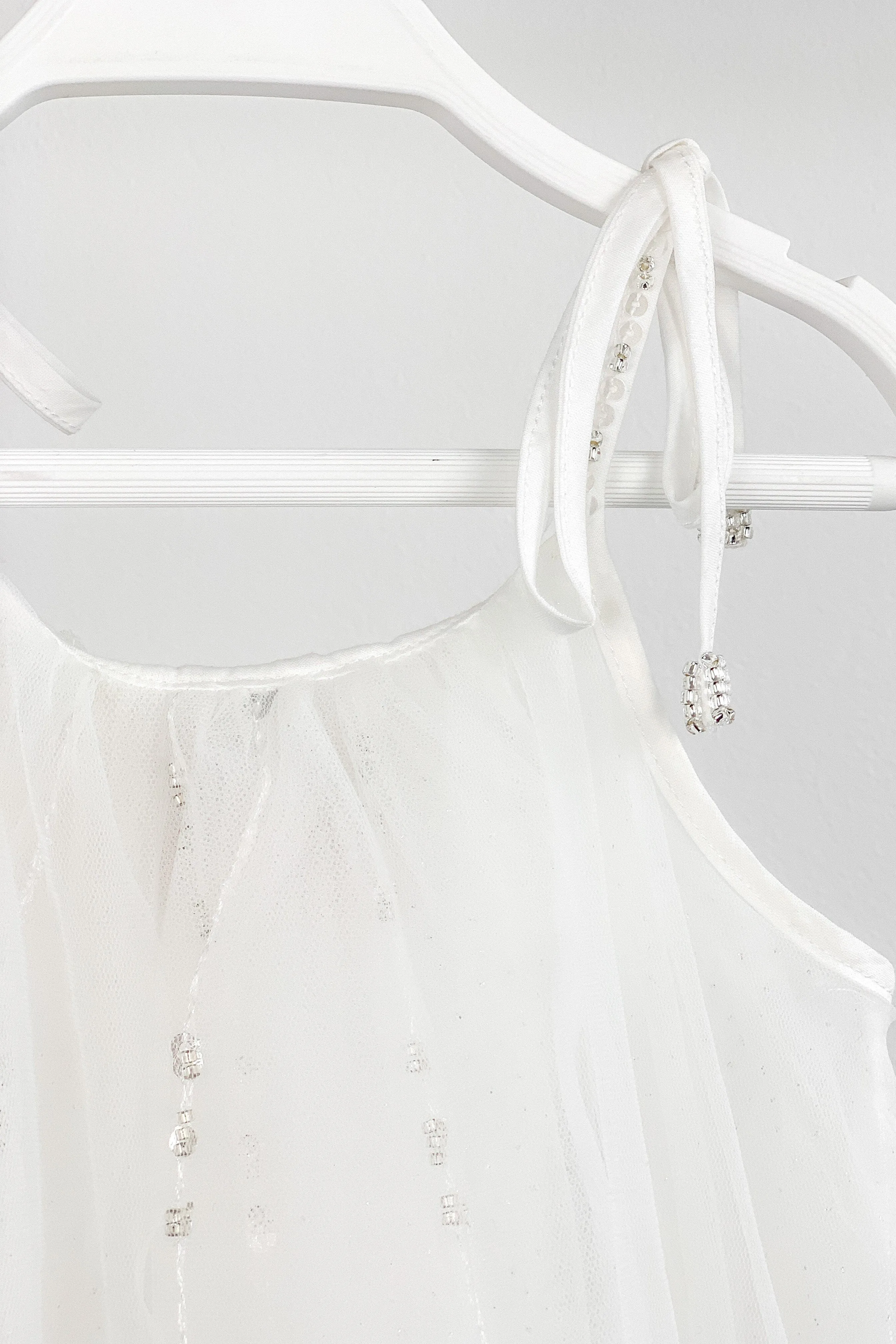 "Cici" White Beaded Tulle Dress