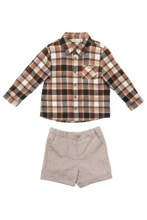 "Wesley" Rust Tartan Shirt & Tweed Shorts