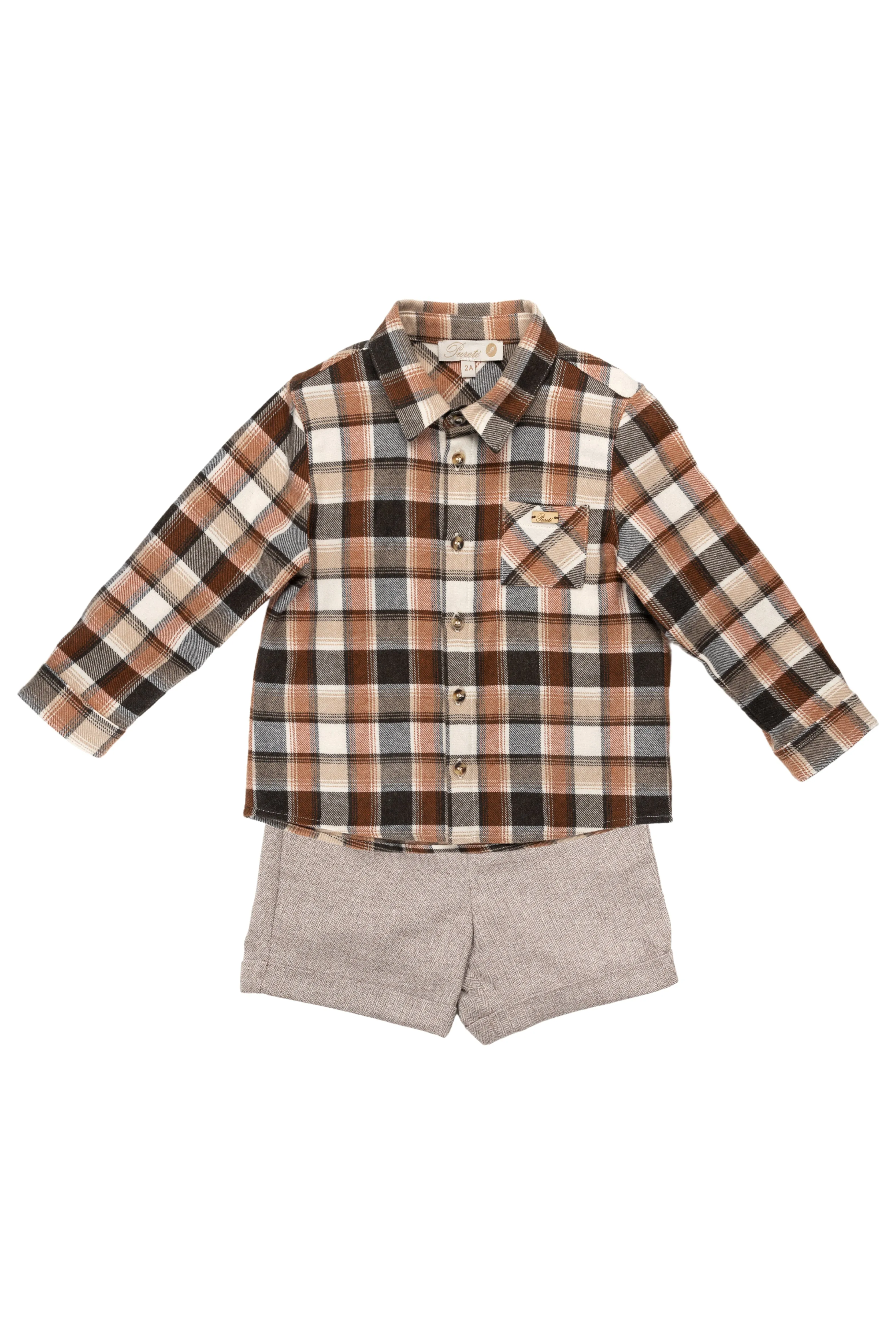 "Wesley" Rust Tartan Shirt & Tweed Shorts