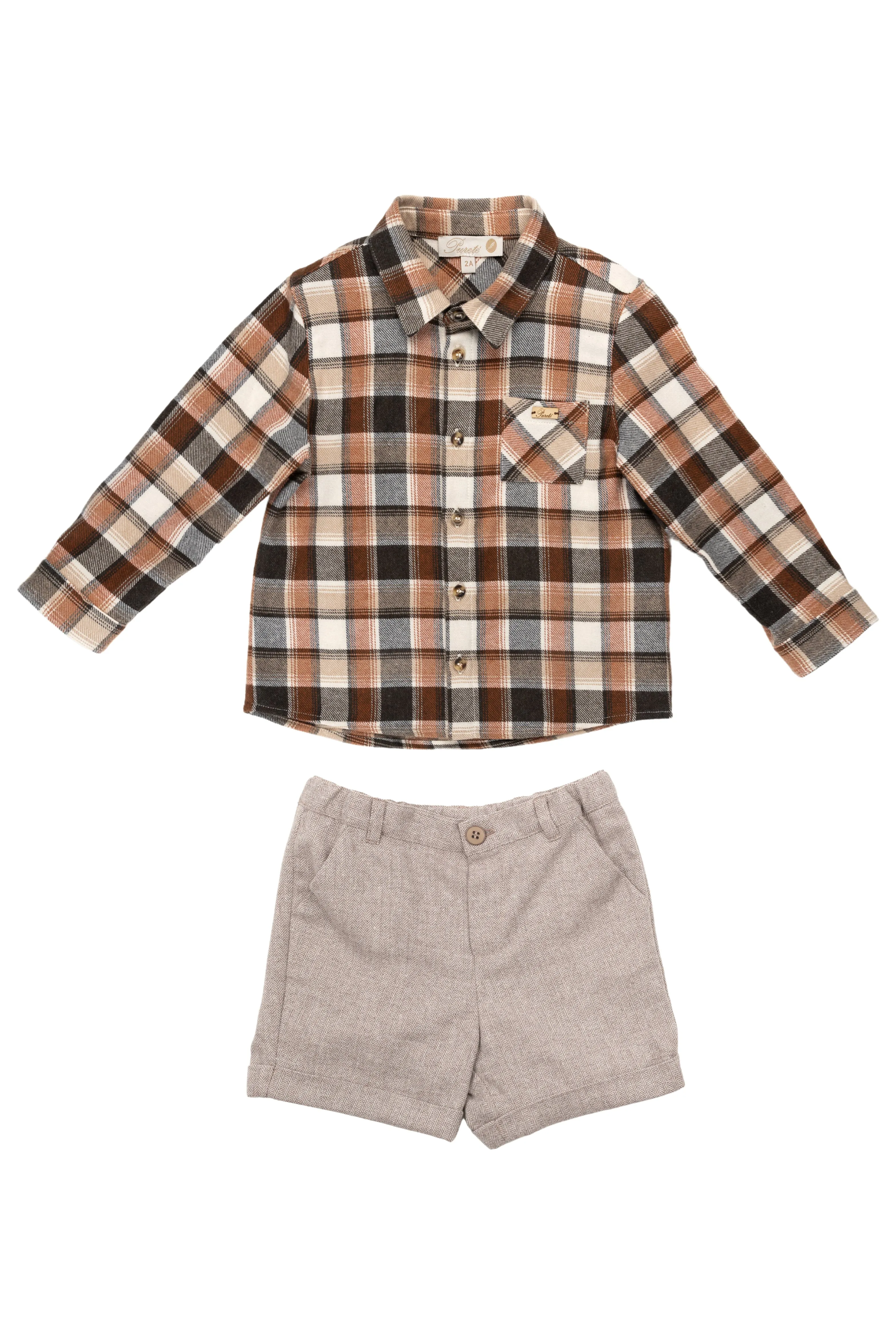 "Wesley" Rust Tartan Shirt & Tweed Shorts