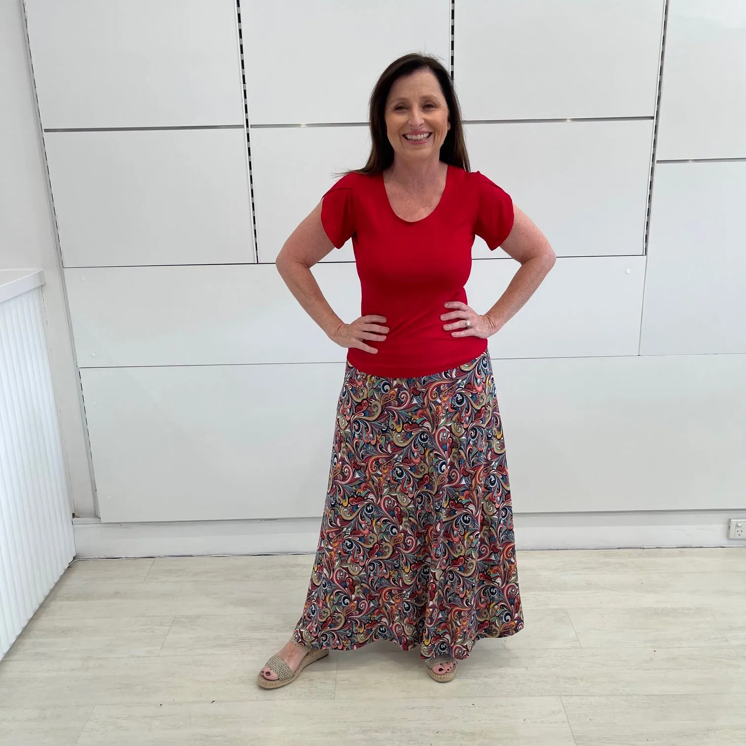 Red bamboo cross over sleeve top