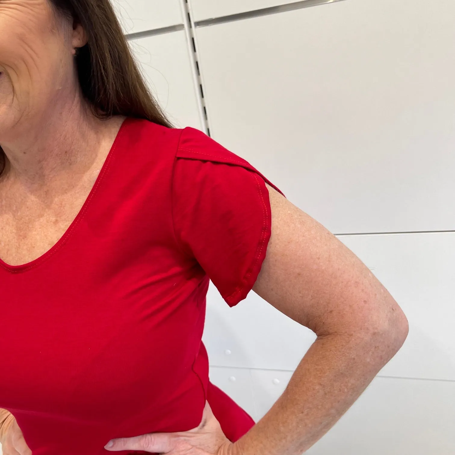 Red bamboo cross over sleeve top