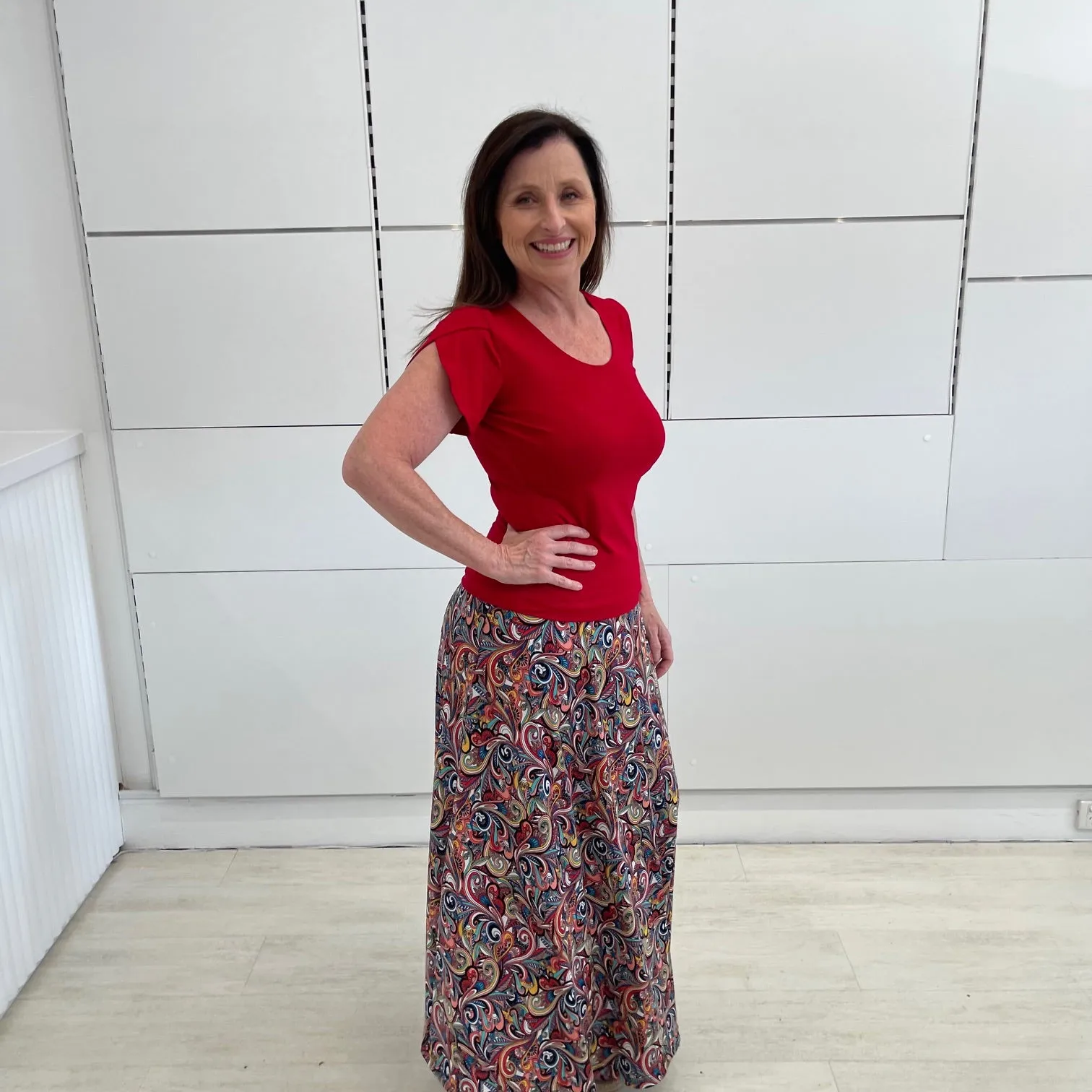 Red bamboo cross over sleeve top