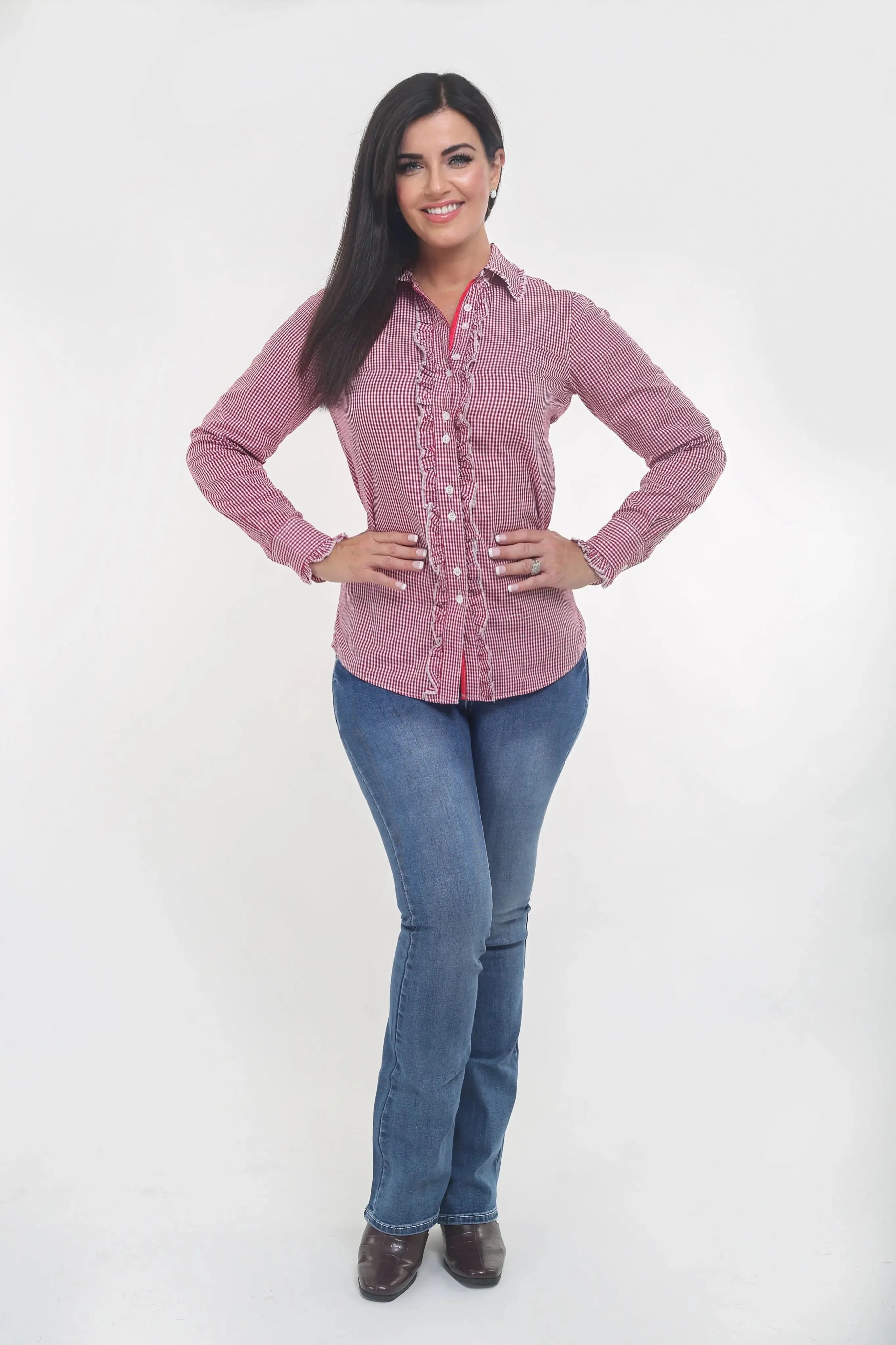 Red Gingham Ruffle Shirt