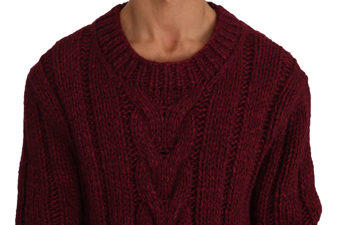 Red Knitted Wool Crewneck Pullover Sweater