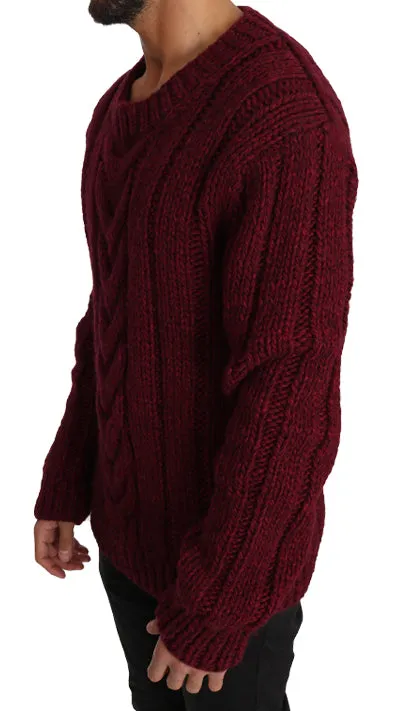 Red Knitted Wool Crewneck Pullover Sweater