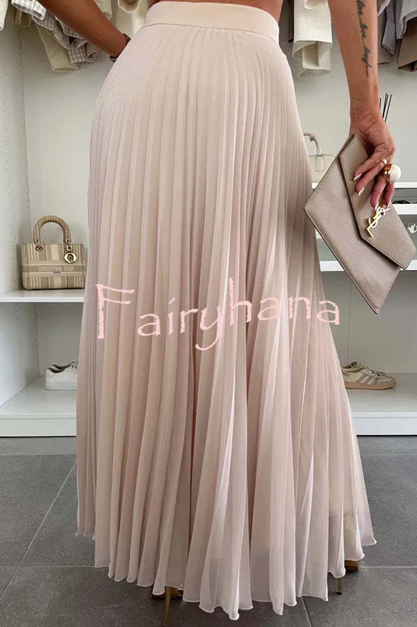 Relaxed and Elegant Pleated Tulle Side Zipper A-line Maxi Skirt