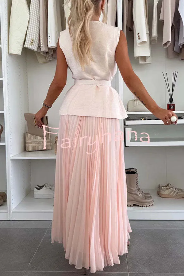 Relaxed and Elegant Pleated Tulle Side Zipper A-line Maxi Skirt