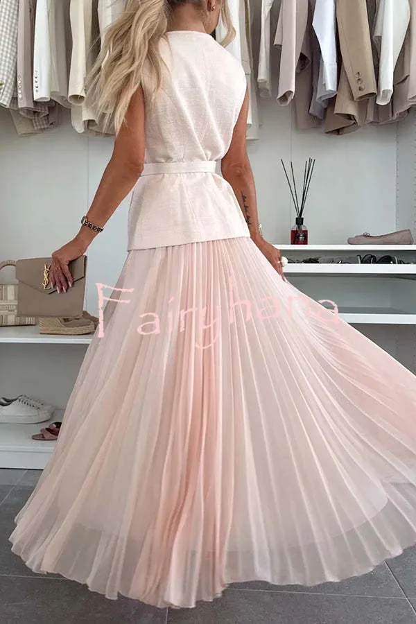 Relaxed and Elegant Pleated Tulle Side Zipper A-line Maxi Skirt
