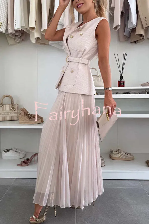 Relaxed and Elegant Pleated Tulle Side Zipper A-line Maxi Skirt