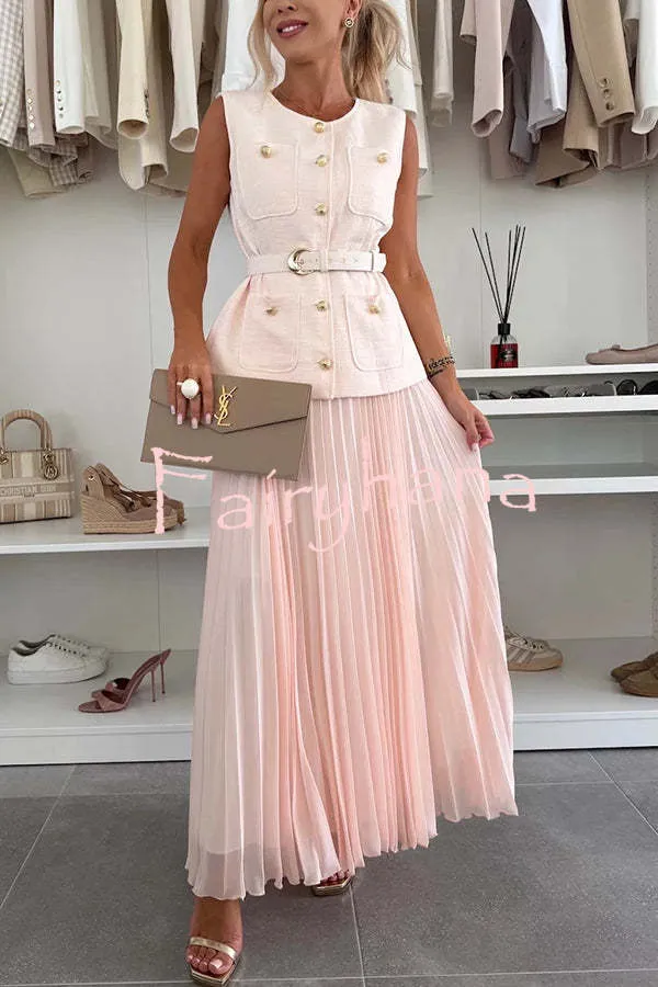 Relaxed and Elegant Pleated Tulle Side Zipper A-line Maxi Skirt