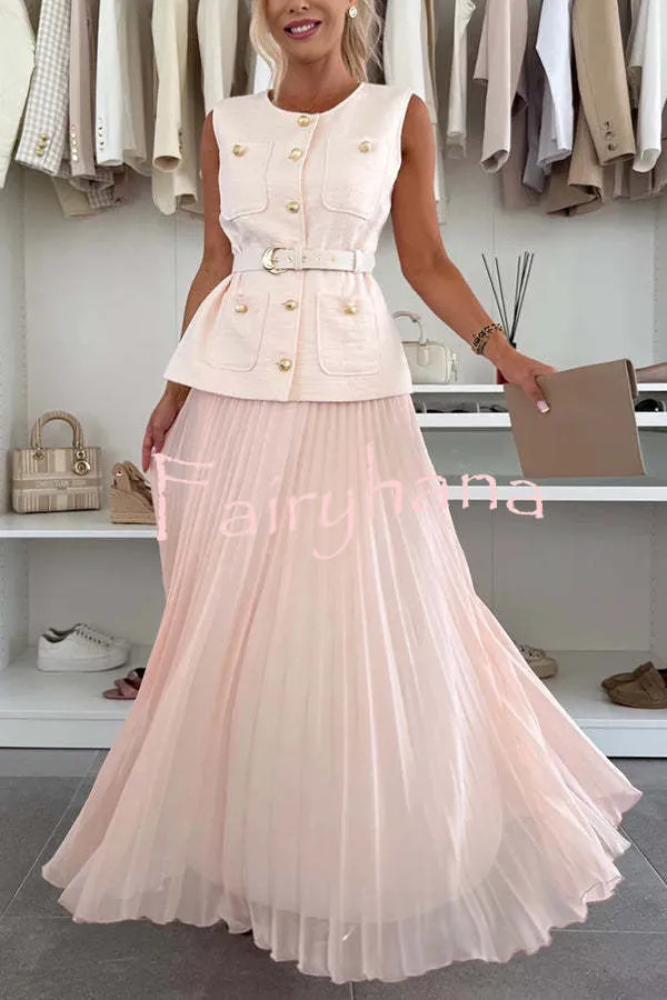 Relaxed and Elegant Pleated Tulle Side Zipper A-line Maxi Skirt