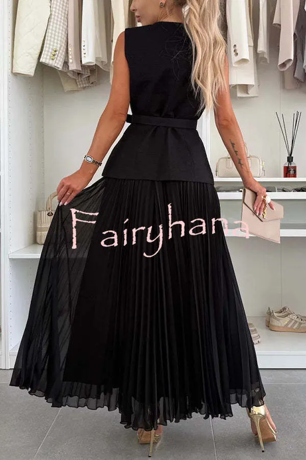 Relaxed and Elegant Pleated Tulle Side Zipper A-line Maxi Skirt