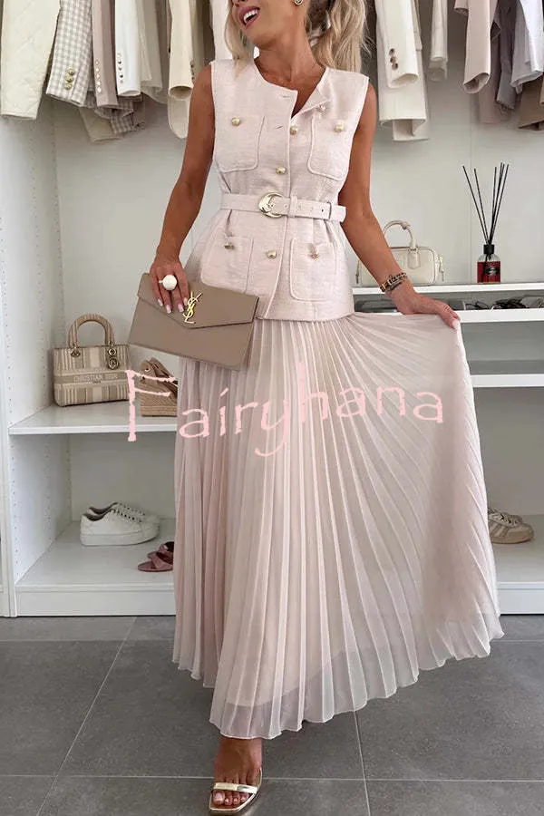 Relaxed and Elegant Pleated Tulle Side Zipper A-line Maxi Skirt