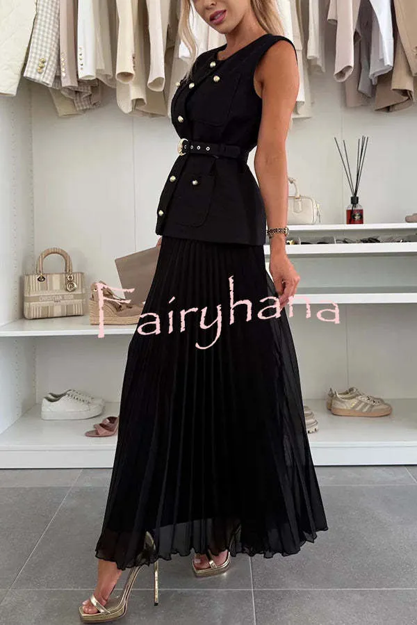 Relaxed and Elegant Pleated Tulle Side Zipper A-line Maxi Skirt