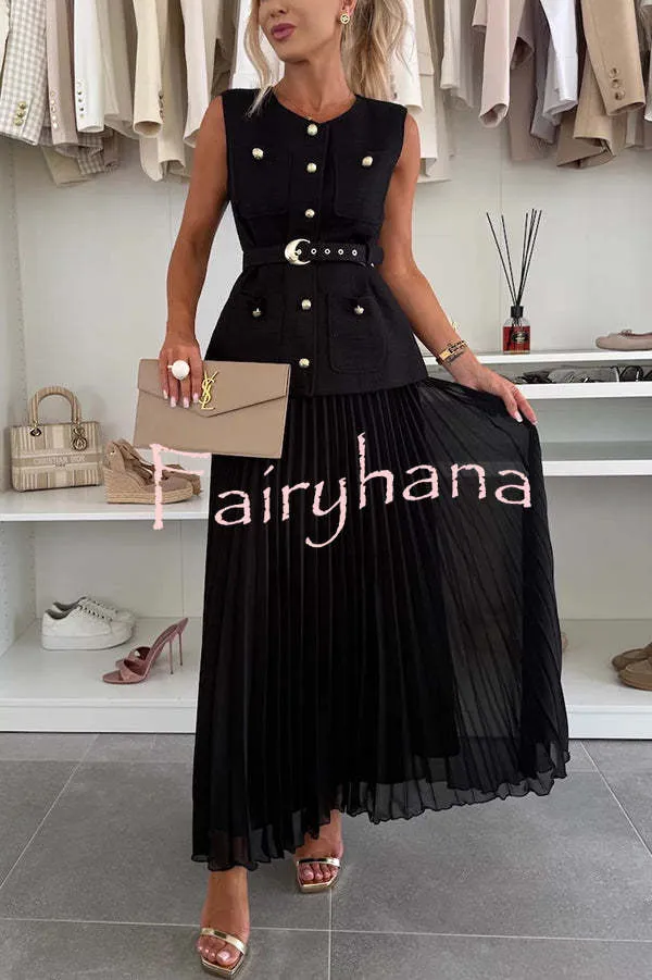 Relaxed and Elegant Pleated Tulle Side Zipper A-line Maxi Skirt