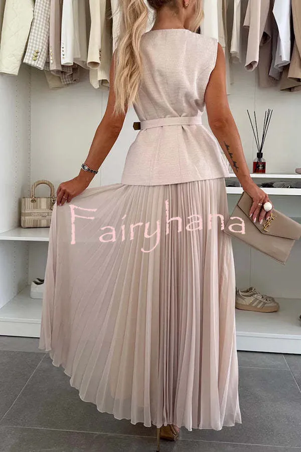 Relaxed and Elegant Pleated Tulle Side Zipper A-line Maxi Skirt