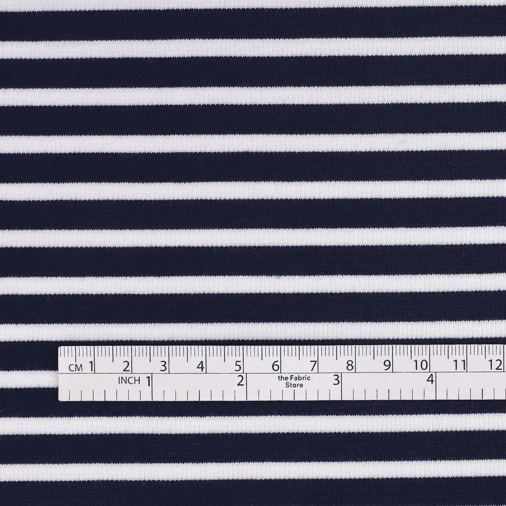 Reversible Stripe Ponte Knit - Navy (remnant)
