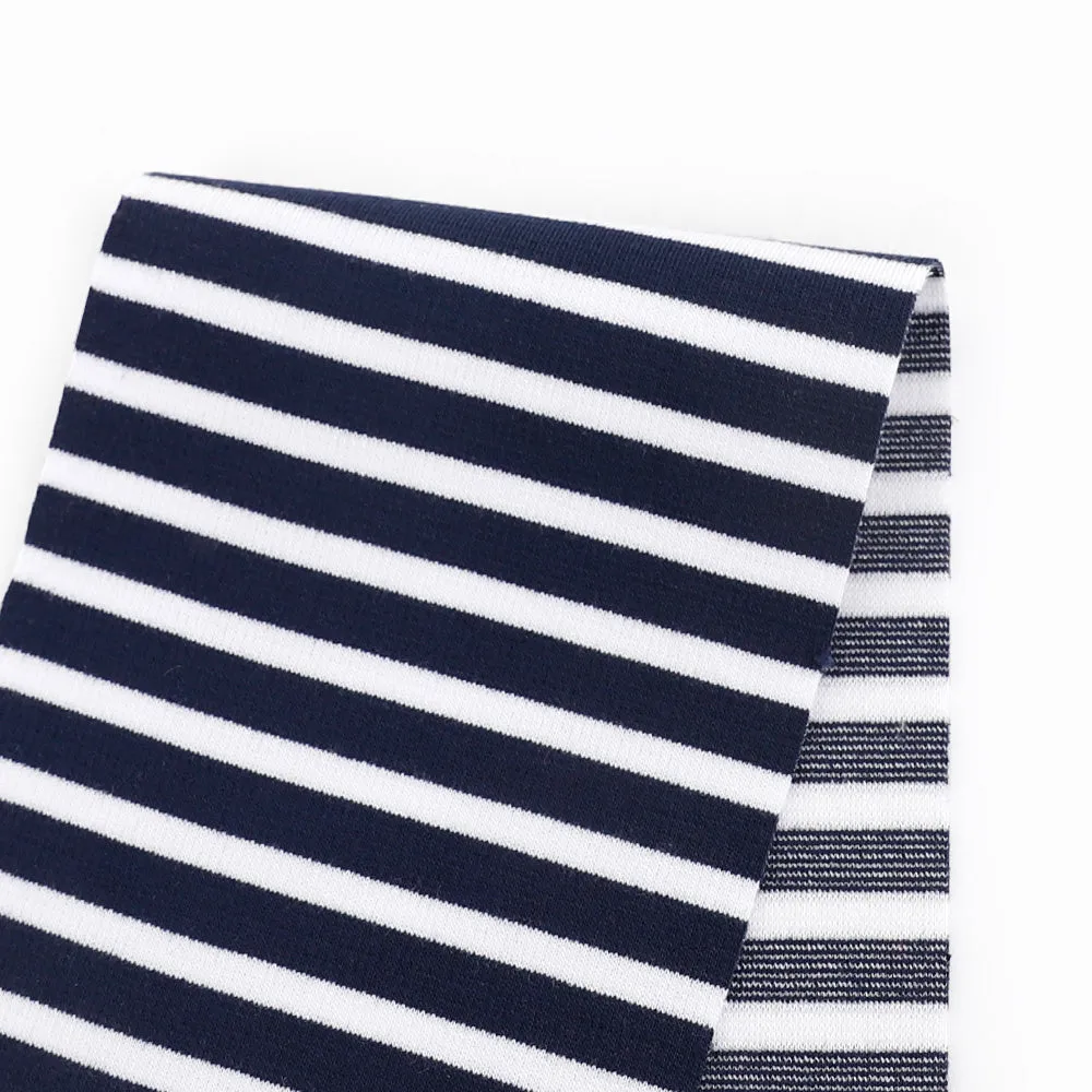 Reversible Stripe Ponte Knit - Navy (remnant)