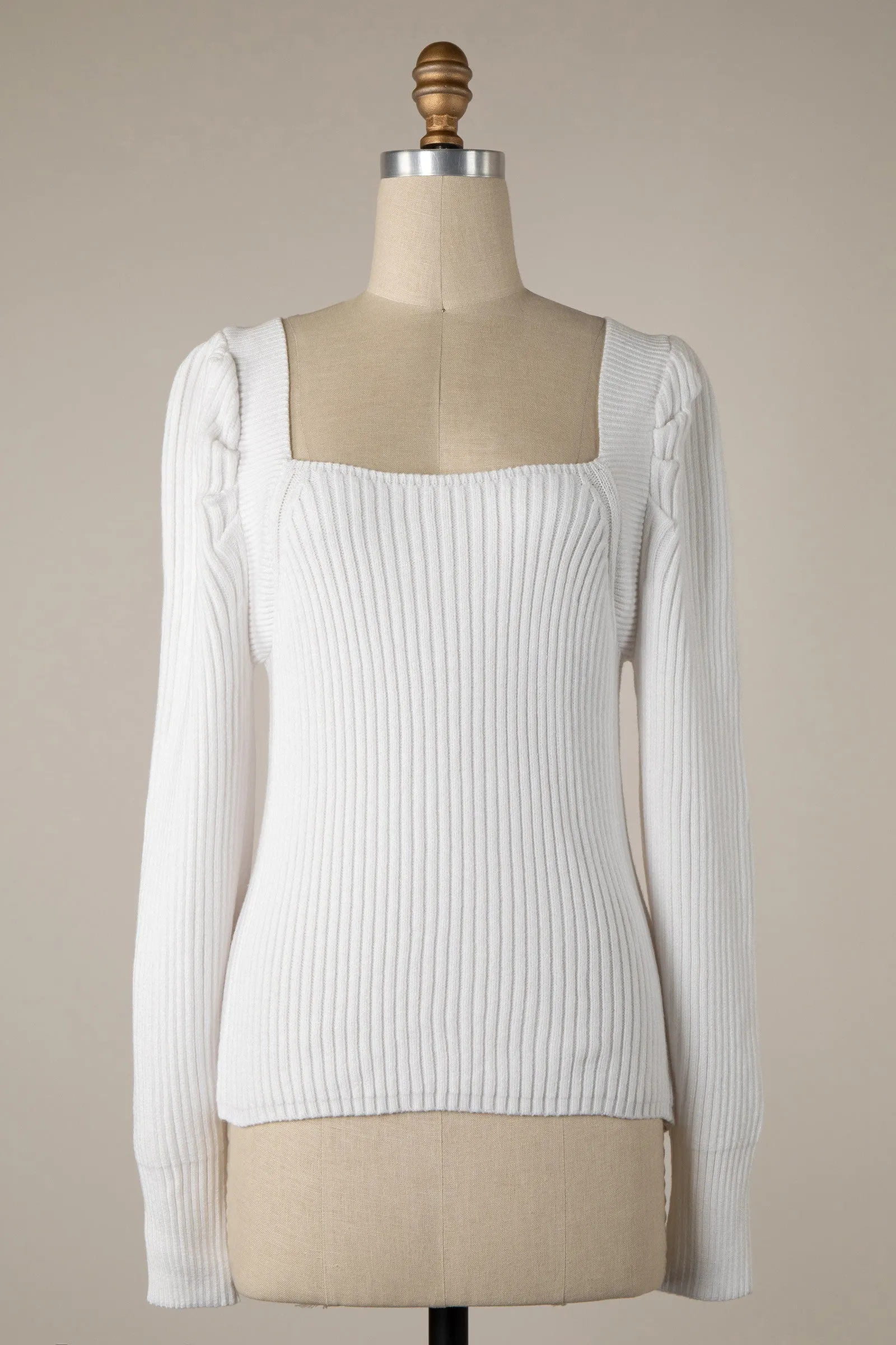 Ribbed Cable Knit Fitted Sweater** - Final Sale