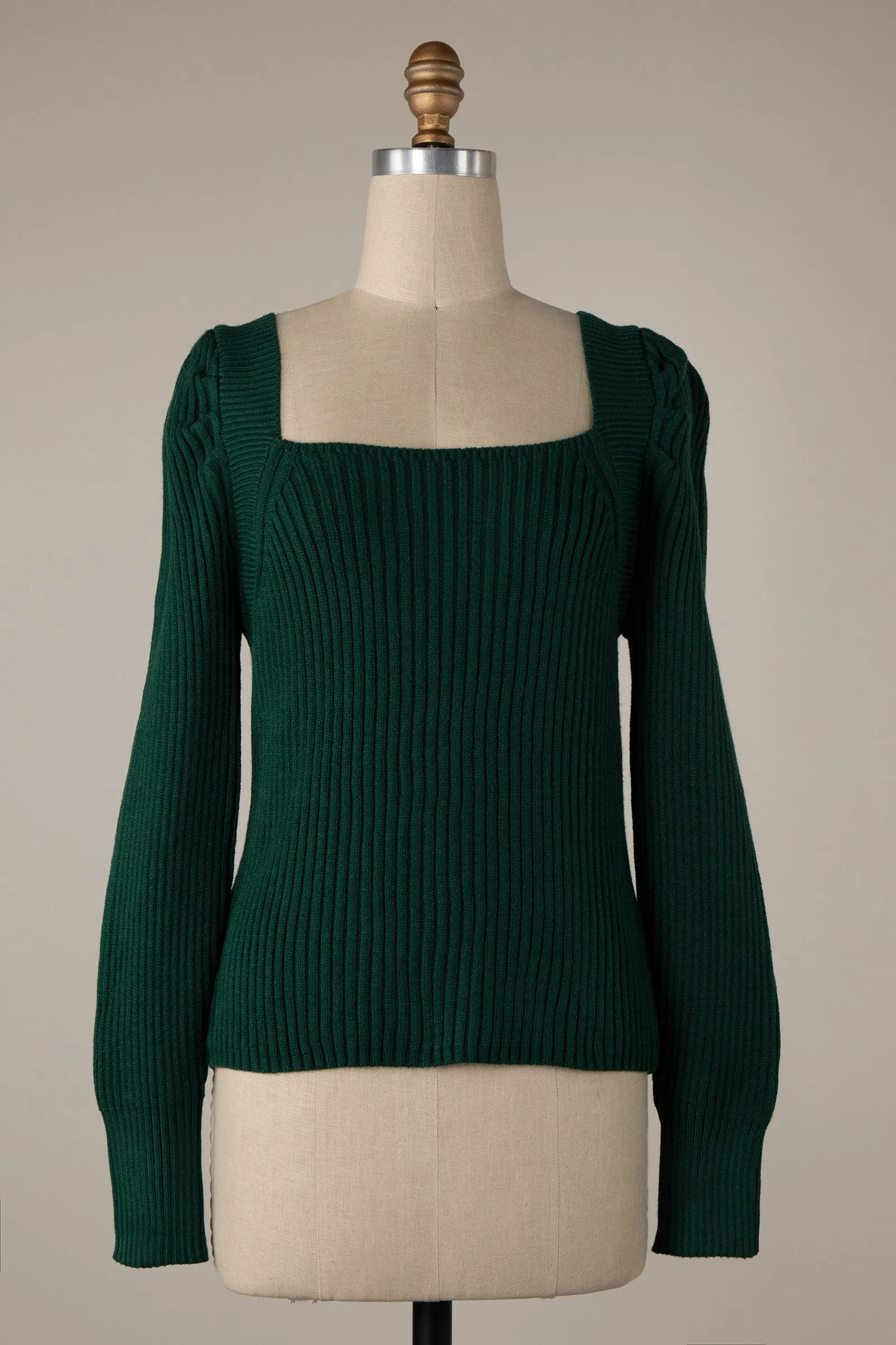 Ribbed Cable Knit Fitted Sweater** - Final Sale