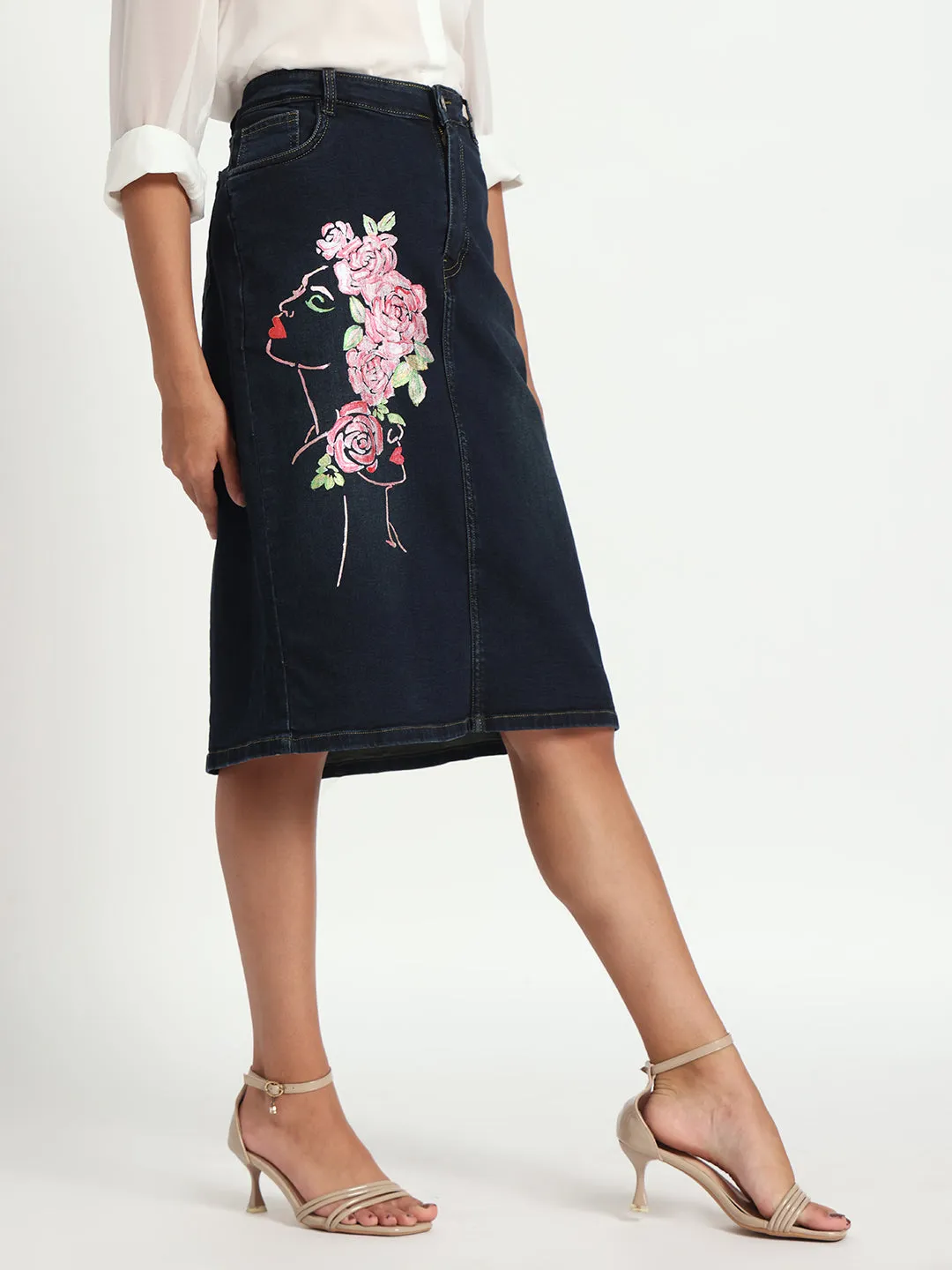 Rise in Bloom Hand-Painted Denim Skirt