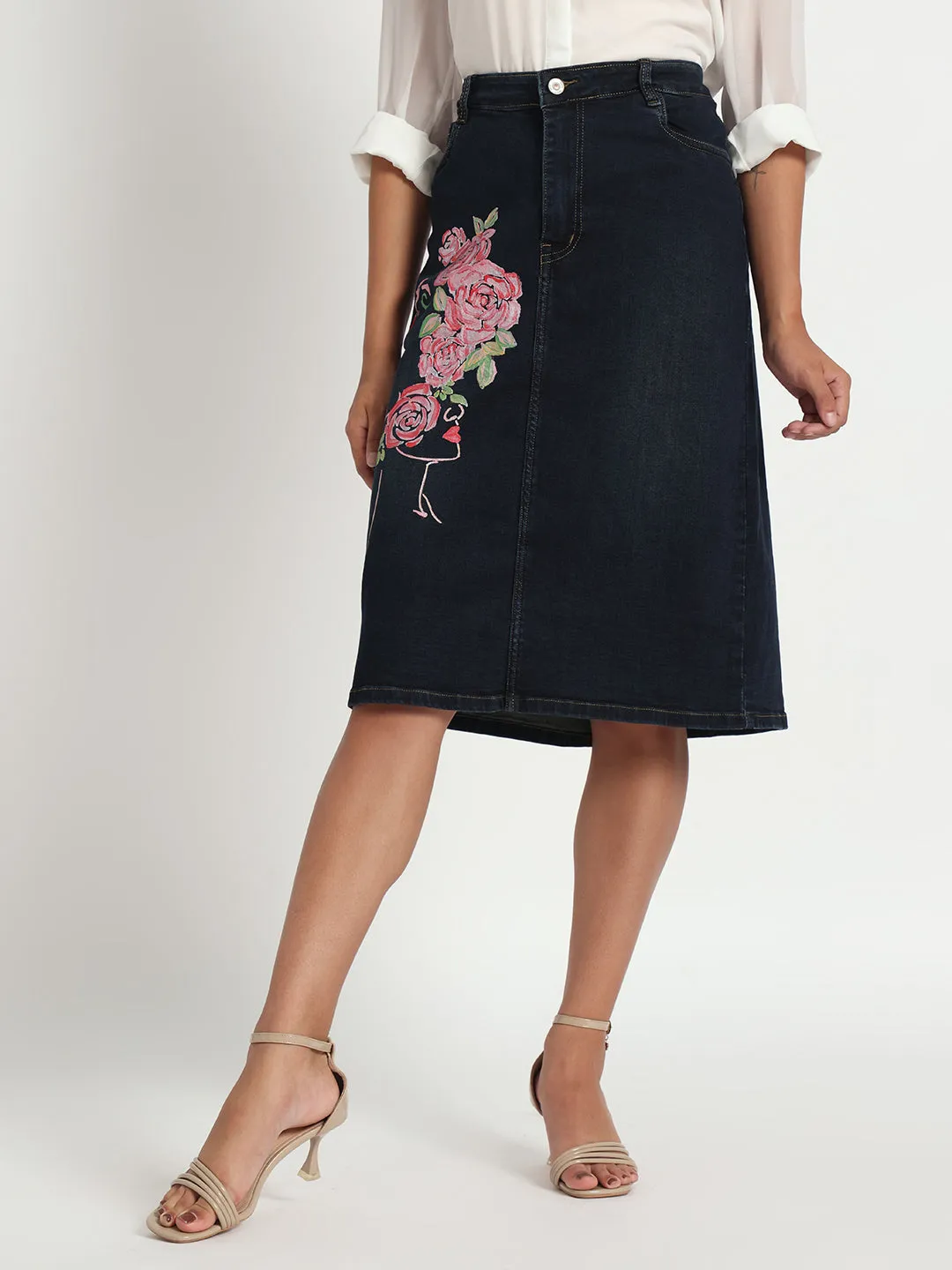 Rise in Bloom Hand-Painted Denim Skirt